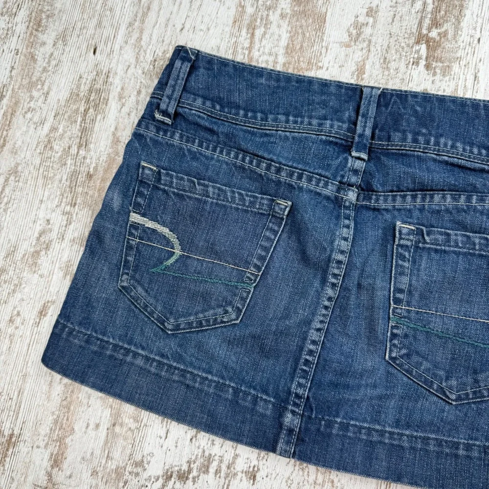 VTG American Eagle Denim Mini Skirt Low Rise Cotton Sz 0 Y2K Coquette Micro